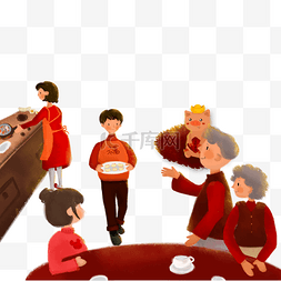 卡通大饺子图片_2019猪年一家人吃团圆饭