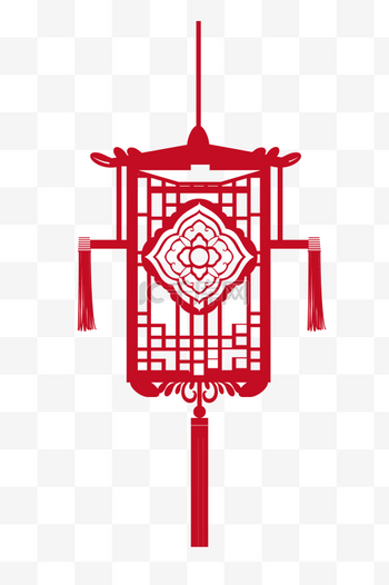 红色的宫灯剪纸插画春节新年新春元旦