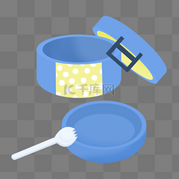 碗盘子手绘图片_手绘蓝色餐具插画