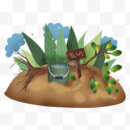 绿色环保蓝天图片_植树节树苗和种植工具