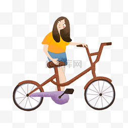 骑自行车插画图片_彩色创意骑自行车女孩元素