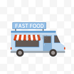 市场经济发展图片_矢量卡通扁平风格蓝色快餐车