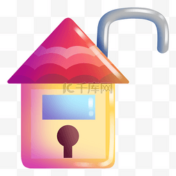 小房子锁子装饰插画