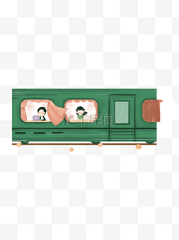 绿色火车插画psd元素