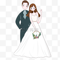 婚礼人物元素图片_手绘婚礼小人插画白色