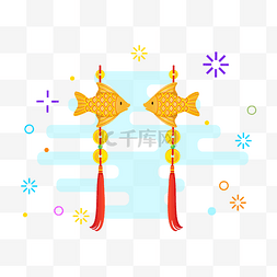 古典中国传统文化图片_手绘卡通铜钱挂饰