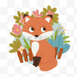 动物插画设计图片_卡通手绘可爱动物插画狐狸