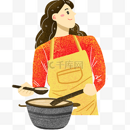 煮饭之道图片_卡通煮饭的女孩免抠图