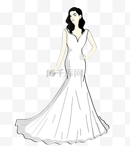手绘礼服插画图片_手绘穿婚纱的女人矢量图