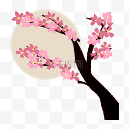 月亮下的粉色樱花树