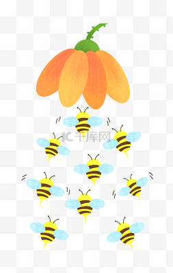 蜜蜂的插画图片_蜜蜂团队采蜜插画