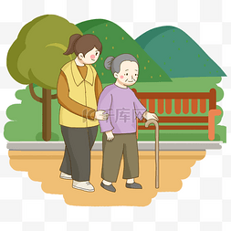 志愿者社区服务扶奶奶在公园散步