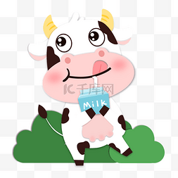 呆萌图片_卡通Q版动物可爱喝奶奶牛