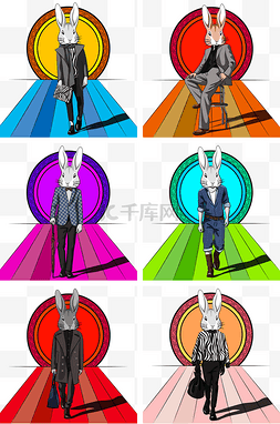 兔型图片_中秋节Q版卡通时尚兔先生套图