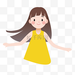 吊带女生图片_卡通黄色吊带裙的小女孩免扣图