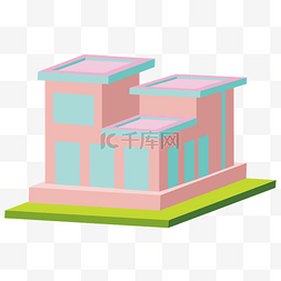 创意房子插画图片_2.5D粉色小房子插画