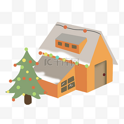 圣诞装饰小屋图片_手绘圣诞小屋插画