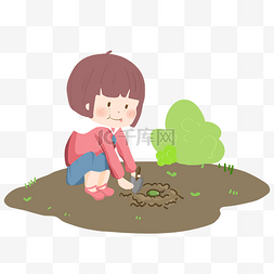 土壤插画图片_植树节人物和土壤插画