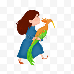 卡通行走着的人图片_抱着啄木鸟的女人
