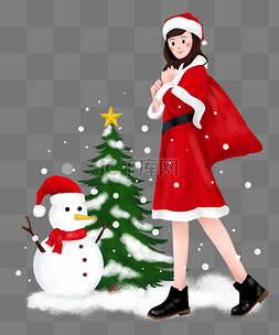 圣诞节手绘女何和雪人