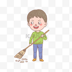 做家务情景图片_卡通手绘人物扫地男孩