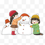 立冬时节姐姐和妹妹一起堆大雪人和小雪人