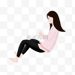 坐着女生插画图片_手绘卡通坐着的女生插画