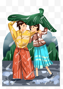 手绘谷雨挡雨插画