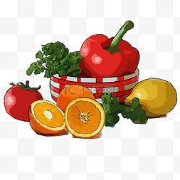 水果蔬菜免抠图片_手绘新鲜的水果和蔬菜免抠图