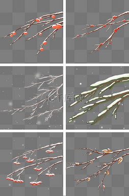 小雪雪花图片_冬天冬至卡通树枝插画