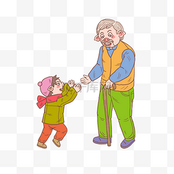 猪年卡通手绘猪爷爷和猪男孩