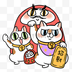 日式雪花纹图片_日式财神和招财猫卡通插画