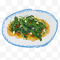 煮熟的青菜青菜图片_一盘香气四溢的卡通手绘炒青菜