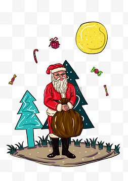 八年免费保修图片_手绘圣诞老人插画圣诞节礼物包