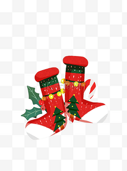 圣诞袜子手绘扁平元素