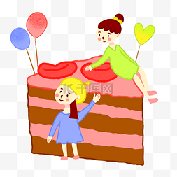手绘矢量卡通美食餐饮蛋糕和小女