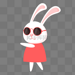 可爱白兔插画图片_白色兔子戴墨镜可爱萌宠手绘插画