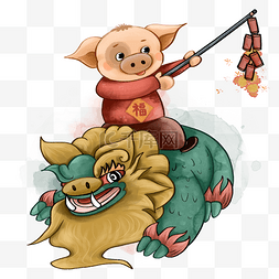 传统节日手绘插画图片_2019小猪猪放鞭炮