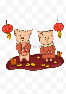 手绘猪年灯笼对联新年