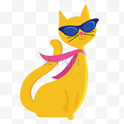 戴眼镜可爱猫图片_卡通戴眼镜的黄色猫咪矢量素材