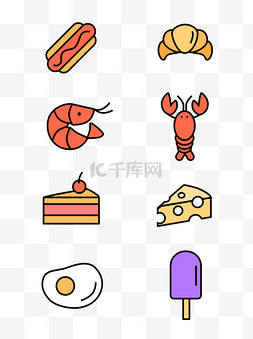 简约风单色描边海鲜面包食物元素