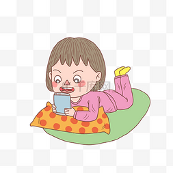 少女睡觉图片_卡通手绘人物趴着玩手机女孩