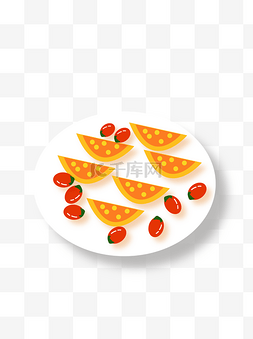 圣女果插画图片_矢量一盘水果橙子和圣女果设计
