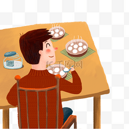 家居桌子插画图片_彩色吃饭的男孩元素
