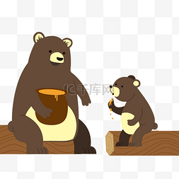 坐着吃图片_卡通吃蜂蜜的棕熊免抠图
