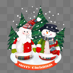手绘圣诞老人和雪人