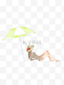 卡通手绘遮阳伞图片_卡通手绘沙滩人物插画