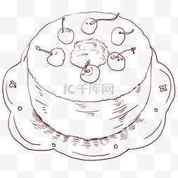手绘蛋糕甜品图片_线描樱桃蛋糕