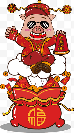 春联猪图片_豪华猪坐在云上求红包