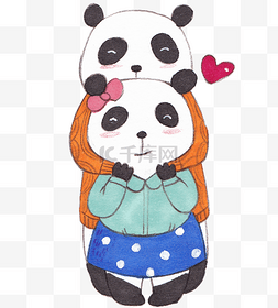 白色斑点爱心图片_情侣熊猫手绘插画